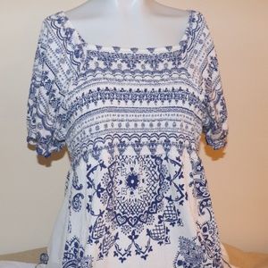 Blue and White Smocked Tunic - Size 1X